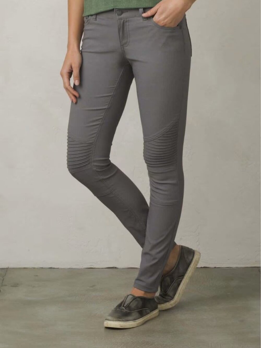 Prana Brenna Gray Slim Moto Panel Skinny Pants, size 8